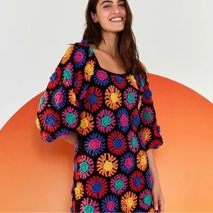 Farm Rio crochet flower dress. Worn once, like new condition. Thick material.